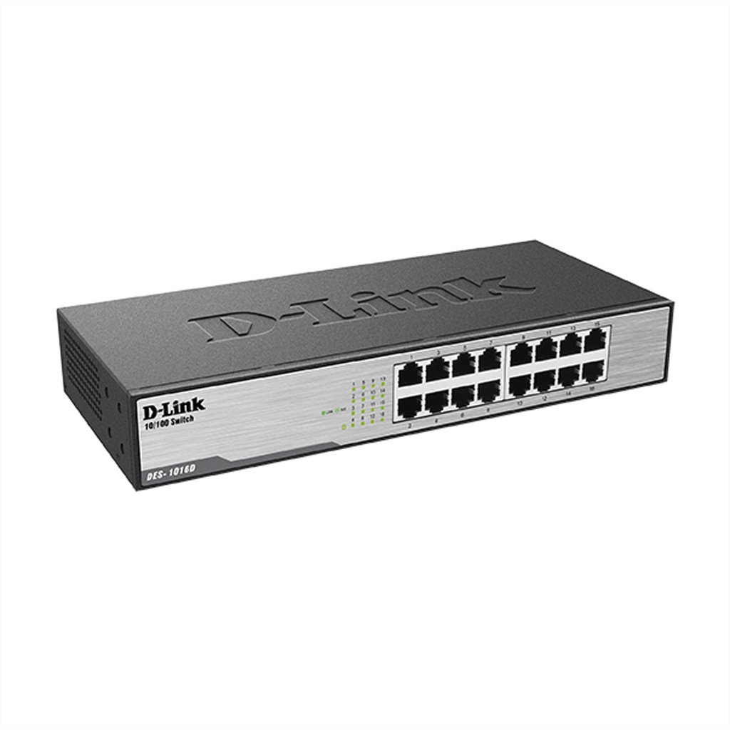 D-Link DES 1016D Switch 0.1 GBps Amount of ports: 1 U USB Rack module Network Equipment