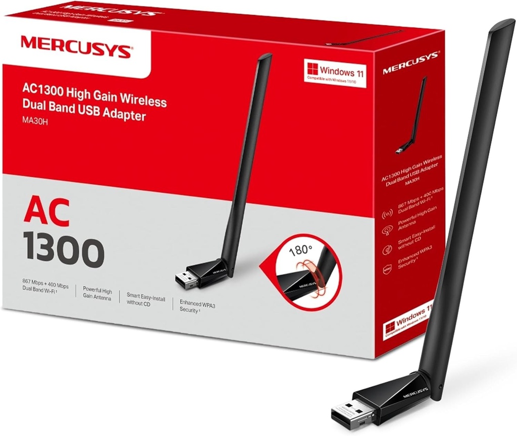 Mercusys MA30H AC1300 High Gain Wi-Fi USB adapter USB Controller Wi-Fi Interface Cards