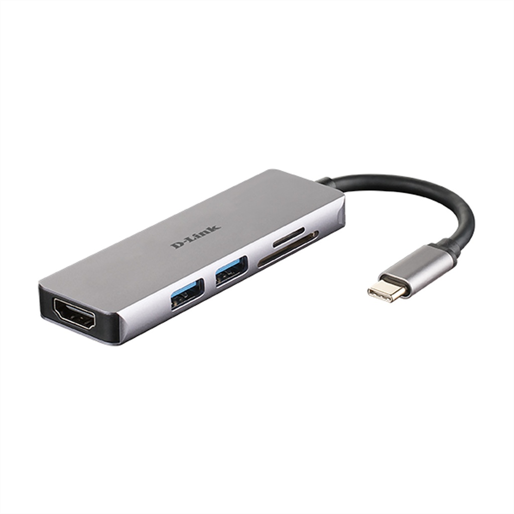 D-Link 5 in 1 USB-C Hub with HDMI and SD/microSD Card Reader Wired USB 3.2 Gen 1 (3.1 Gen 1) Type-C aluminum MicroSD (TransFlash) SD SDHC SDXC 5 Gbit/s 4K Ultra HD Laptop Accessories