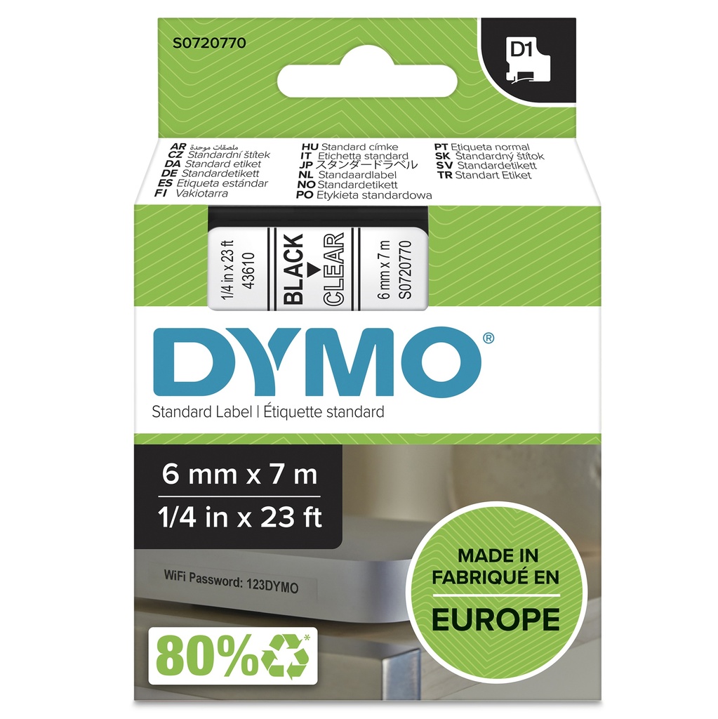 [434132000] Dymo label tape D1 43610 S0720770 Black auf transparent 1 St. Printer Media